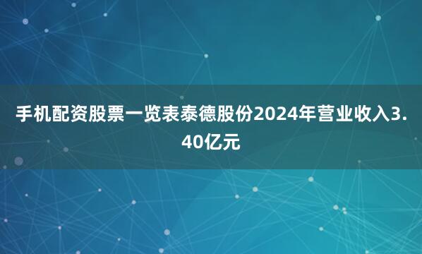 手机配资股票一览表泰德股份2024年营业收入3.40亿元