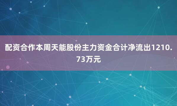 配资合作本周天能股份主力资金合计净流出1210.73万元