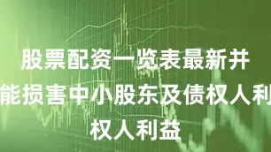 股票配资一览表最新并可能损害中小股东及债权人利益